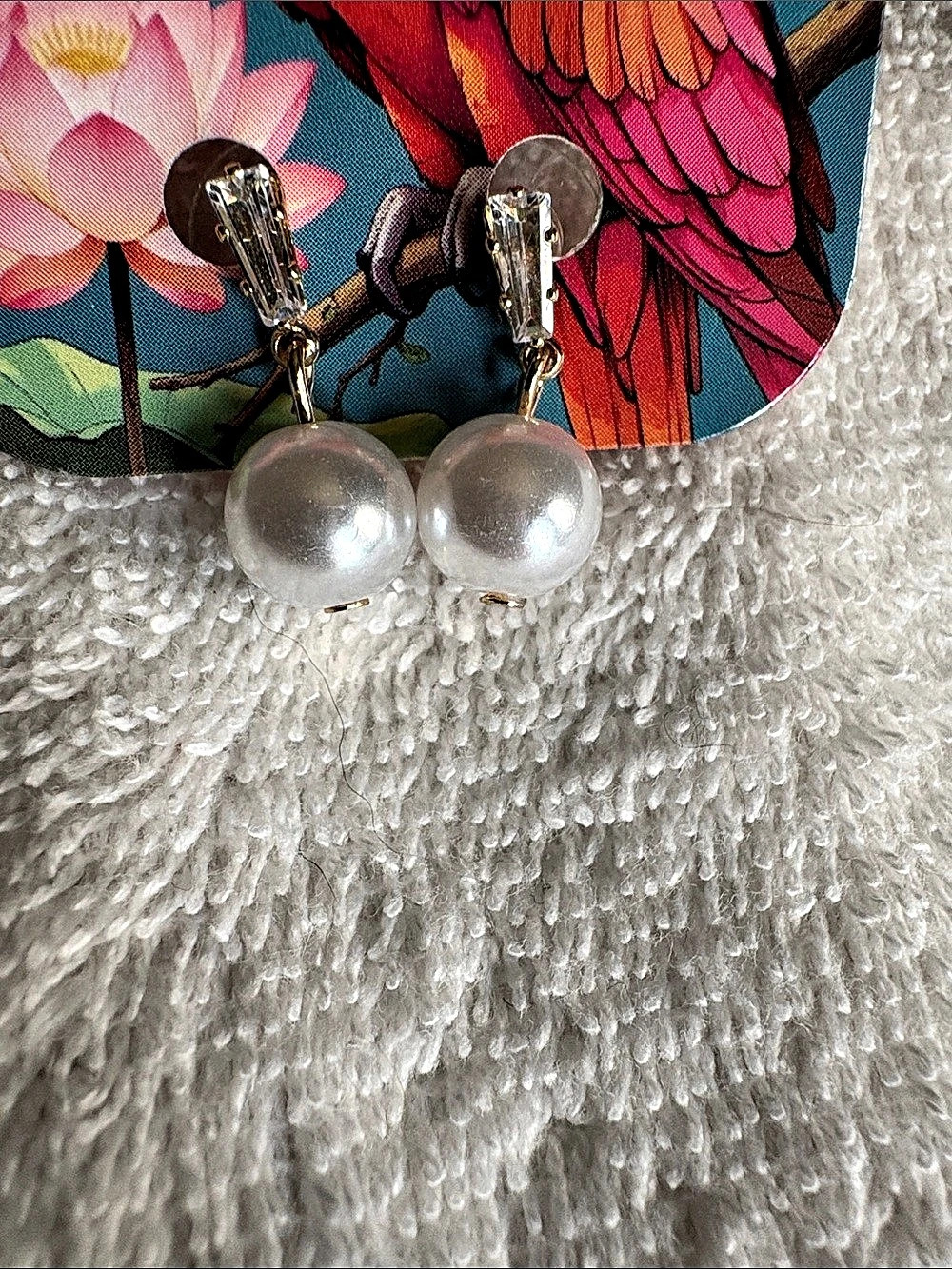 Pearl Drop Clip-On Earrings in White & Silver  New